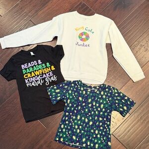 King Cake Junkie Kids Sweatshirt, and two tshirts size medium-large